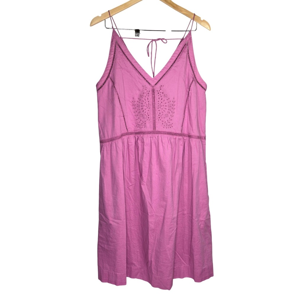 Loft Tropic Orchid Cami Sun Dress Cotton Eyelet Embroidered V-Neck Strappy Large